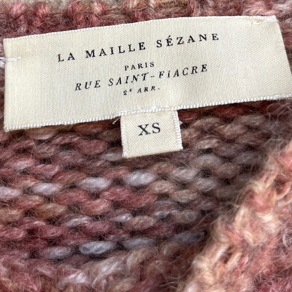 SEZANE Red Mohair Wool Cable Knit Short 3/4 Puff Sleeve Sweater Giulia Jumper XS - Picture 10 of 12